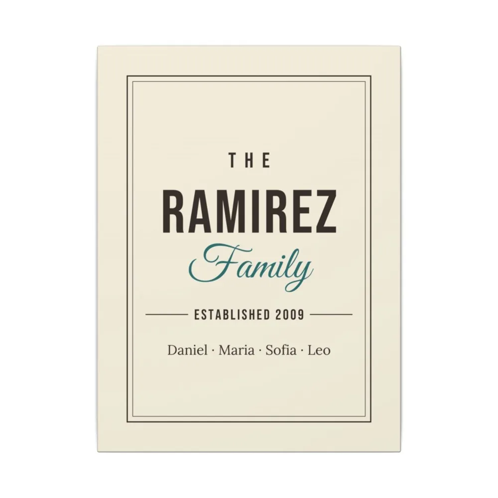 Example: 12x16 canvas reading The Ramirez Family, Established 2009