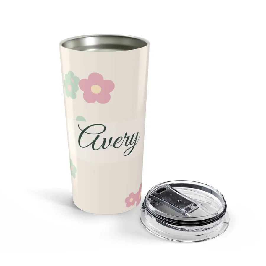 Example: 20oz tumbler with the name Avery on a floral pattern
