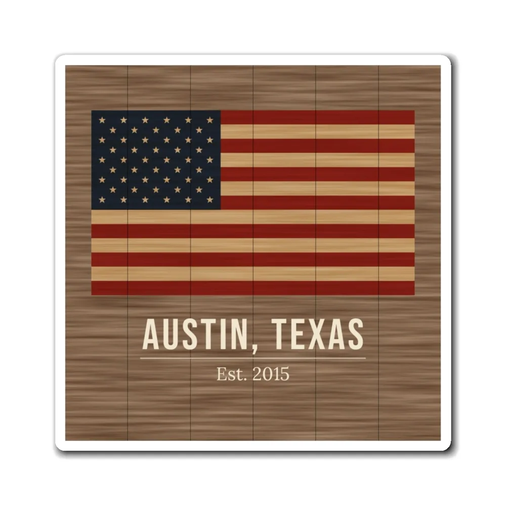 Example: the 4x4 rustic flag magnet, front view