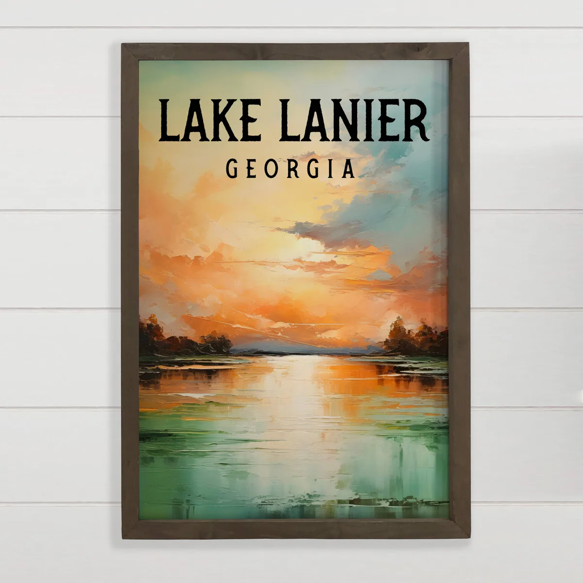 Hangout Home product photo: Custom with Any Lake Name - Sunset Lake Lanier - Wood Art
