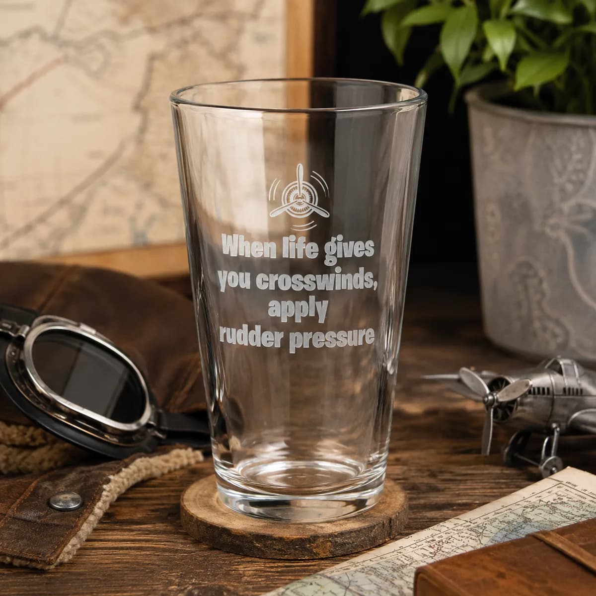 Gifts of Glass & Wear product photo: Crosswinds & Rudder Pressure Funny Pilot Drinkware