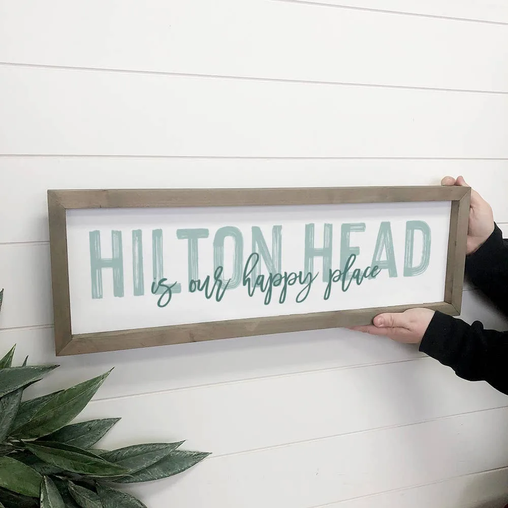 Hangout Home product photo: Custom Painted City Name - Happy Place Word Sign - Frame Art