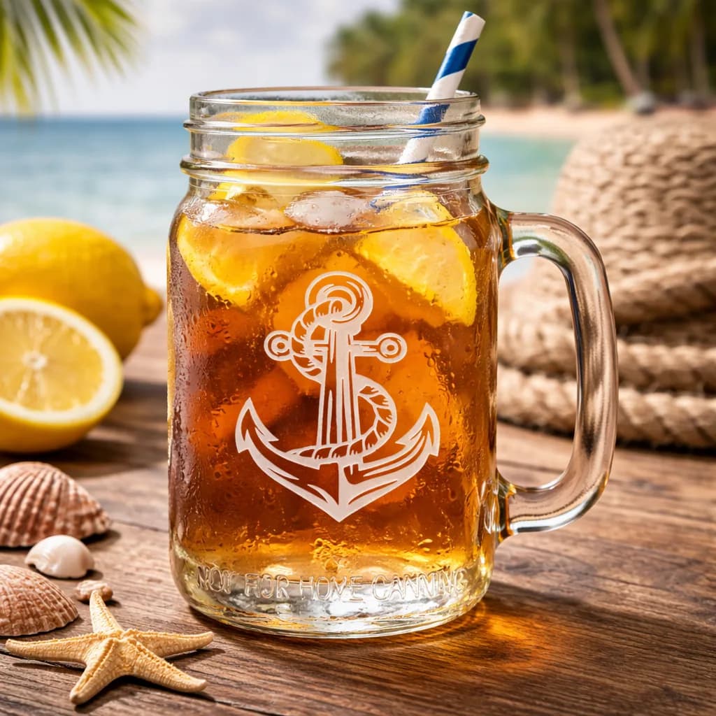 Gifts of Glass & Wear product photo: Nautical Anchor Etched Coastal Drinkware