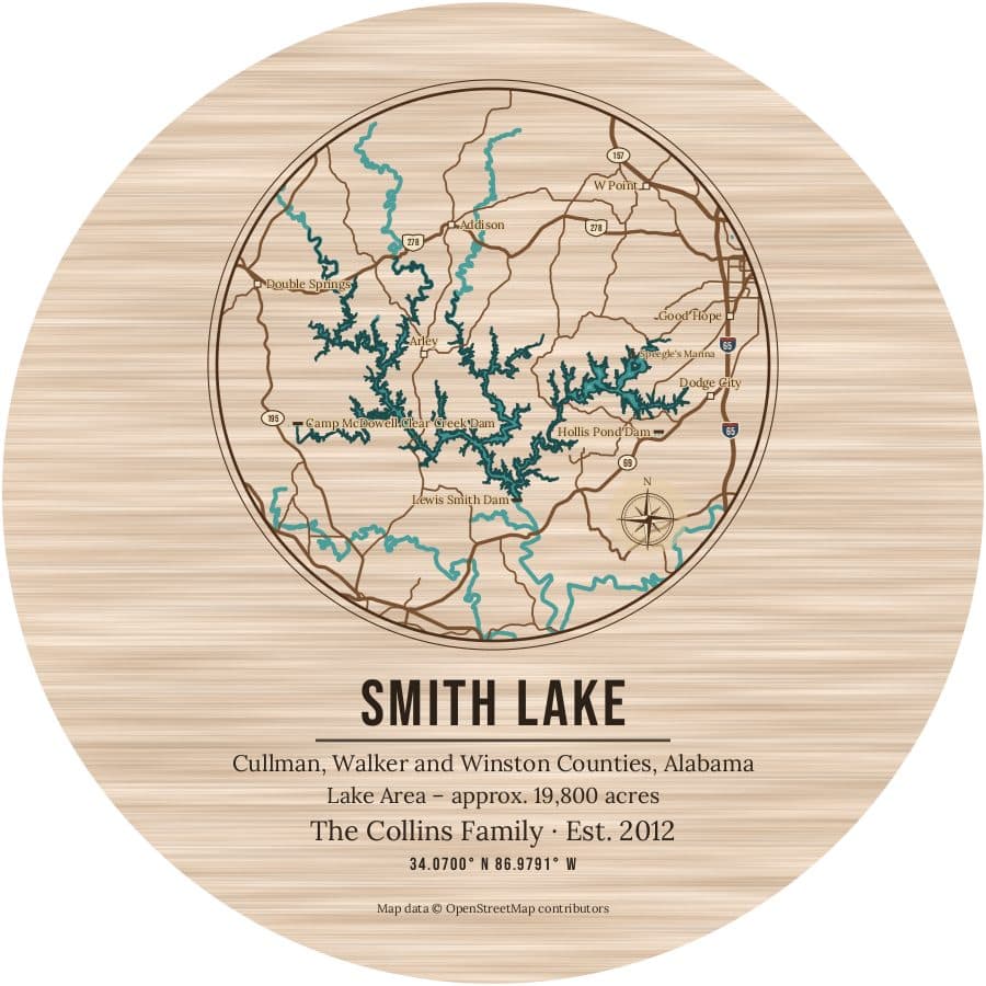 Smith Lake Round wood sign 12″